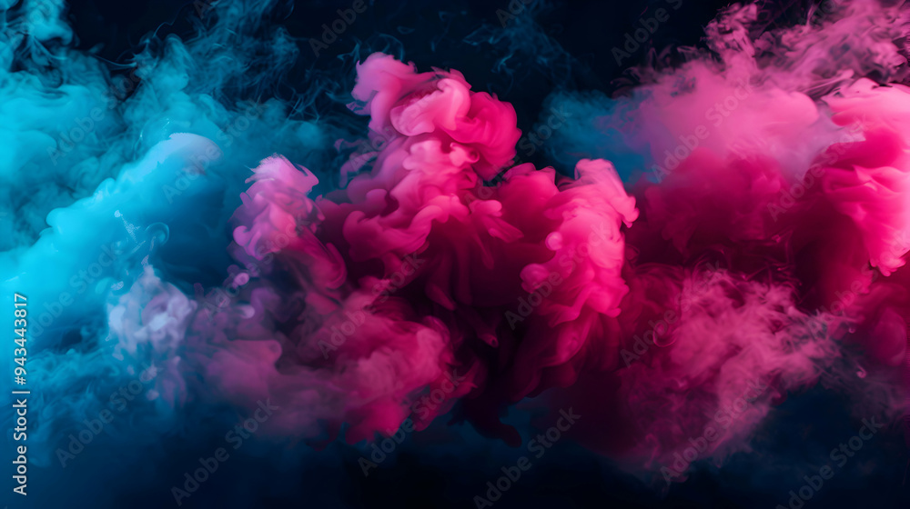 Sticker cloud smoke fills the frame with pink and blue