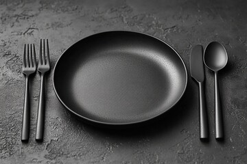 Elegant Minimalistic Grey Monochrome Dinner Set with Plate and Cutlery for Modern Dining