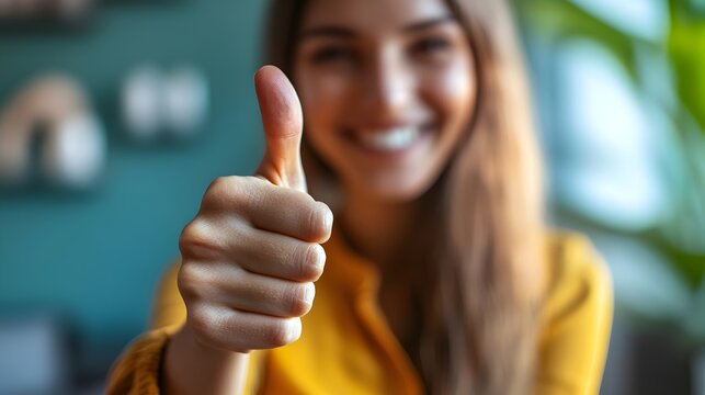 Cheerful and Enthusiastic Person Giving a Bright Thumbs Up Gesture Expressing Positive Encouragement Approval and of Success or Achievement - Powered by Adobe