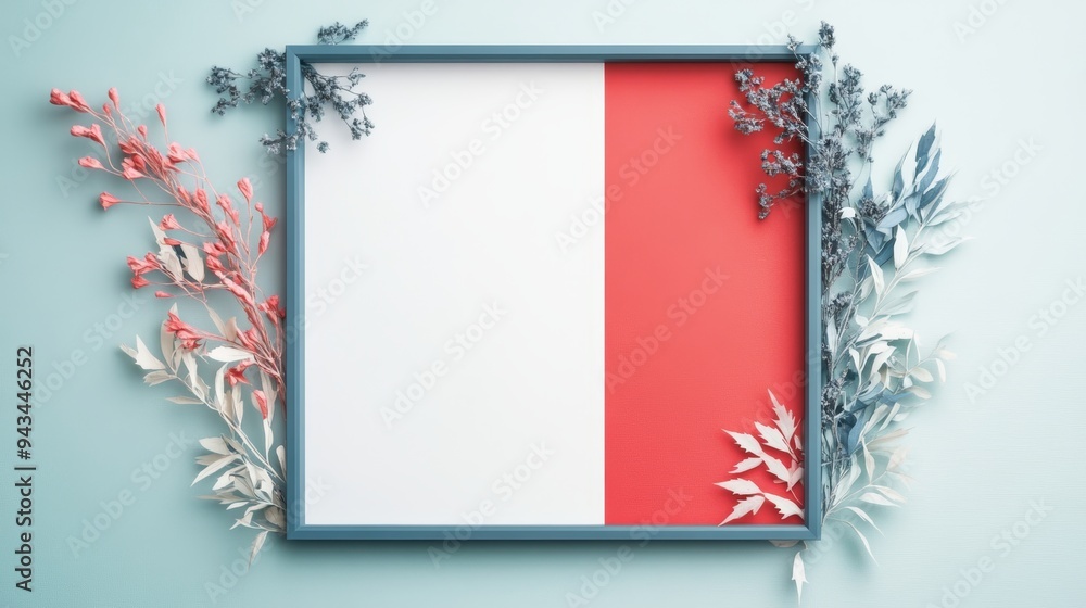 Poster A creative frame adorned with colorful foliage, showcasing empty space to highlight your unique design or message.