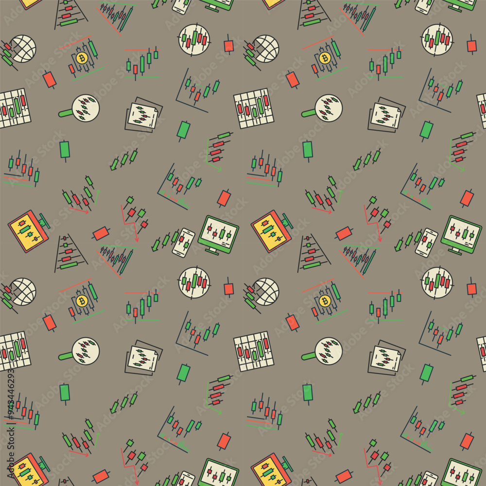 Aufkleber vector crypto trading and technical analysis colored seamless pattern