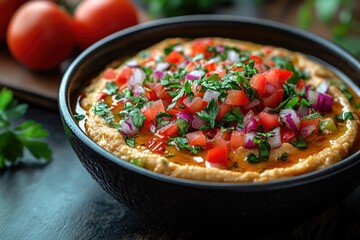 Delicious Fusion Dip: Creamy Guacamole and Hummus Blend Served in a Black Bowl
