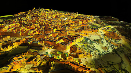 Fototapeta premium Technical aerial visual, 3D LiDAR GIS aerial map satellite scan model isolated, showing Burgos, Spain. Elevation, topography, render