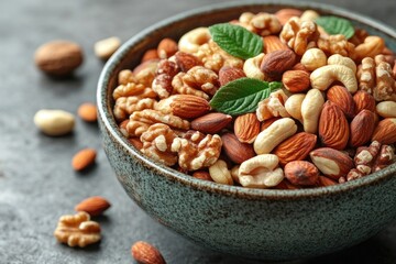 Colorful Mix of Nuts in a Bowl: A Delicious and Nutritious Snack for Any Occasion