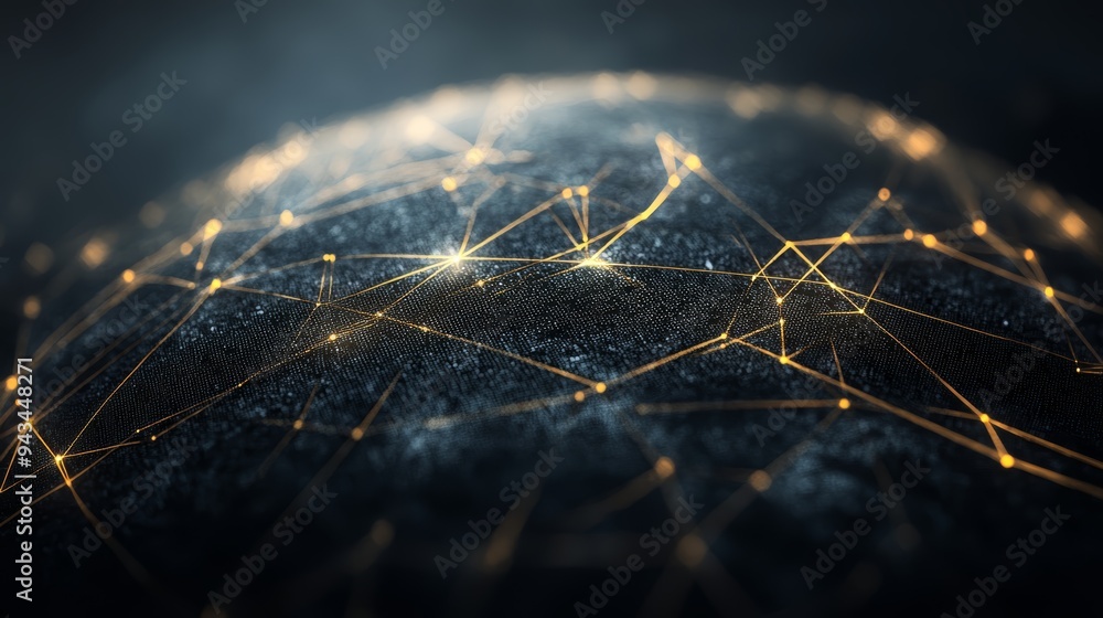 Poster abstract digital landscape with glowing connections representing global network, technology, and com