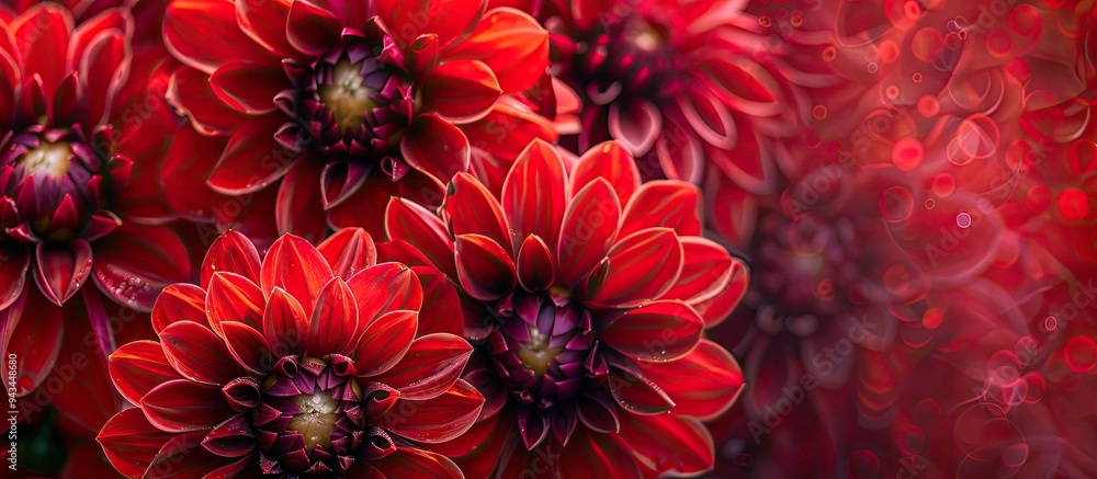 Poster macro shot of crimson dahlias with copy space image available