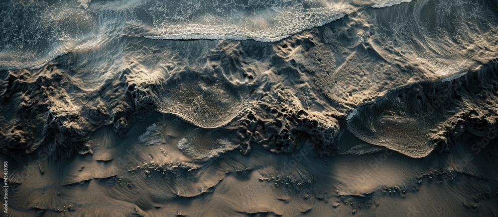 Aufkleber high quality overhead photo showcasing a rough sandy beach texture for a natural background with roo