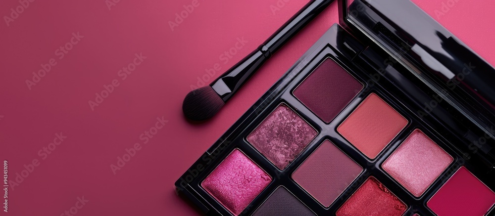 Poster Eye shadow palette with a brush for applying eye shadow included in the copy space image