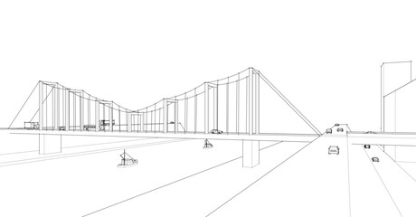 bridge urban view 3d illustration