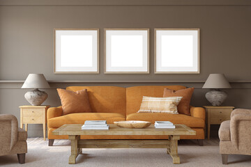 Beautiful living-room interior. 3d render.