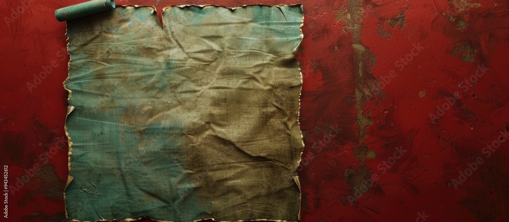 Poster a unique custom message on distressed green paper against a red backdrop serving as a symbolic repre