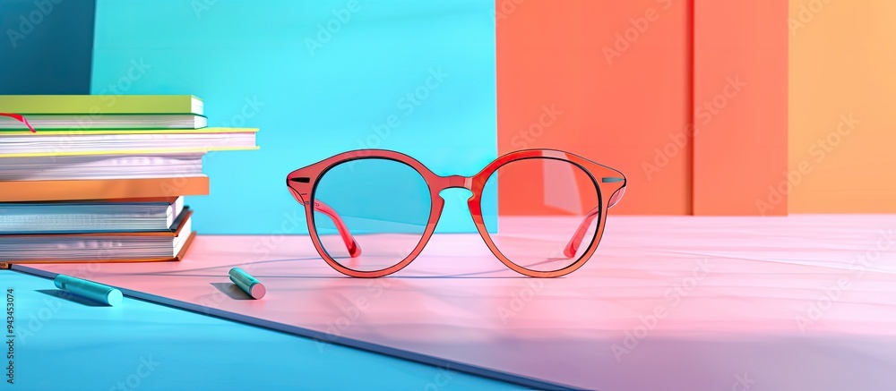Aufkleber Vibrant backdrop with spectacles and notebooks ideal for a copy space image