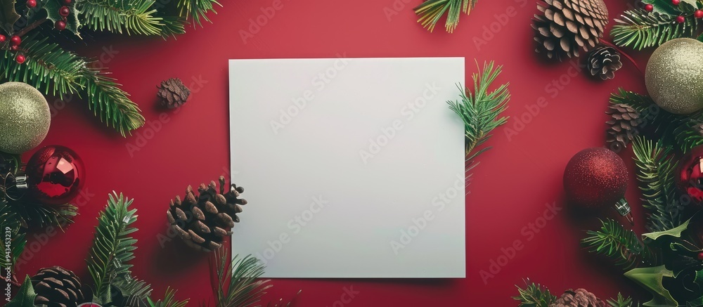 Leinwandbilder A Christmas card mockup featuring a white blank area for text alongside festive New Year decorations perfect for adding your own personal touch with copy space image