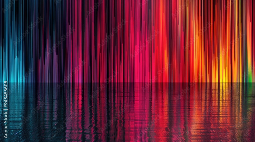 Aufkleber abstract colorful vertical lines reflection on water background with gradient from blue to red and o
