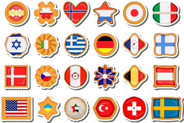Set homemade cookie with flag country world in tasty biscuit