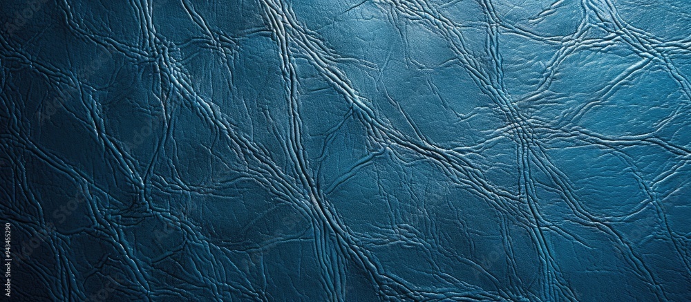 Poster close up shot of authentic leather texture on a blue artificial leatherette background with copy spa