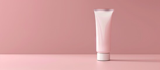 A cream tube for facial or body products stands alone on a pink background in a beauty product mockup ideal for wellness branding with a copy space image