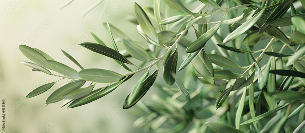 Poster close up of a green olive tree branch with copy space image