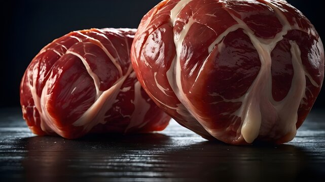 Big Animal Cuts, Vector Illustration of Raw Meat in Three Different Pieces