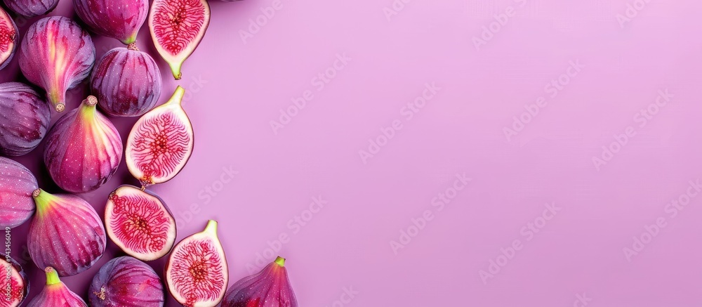 Leinwandbilder fresh ripe figs creating a frame on a purple background with copy space image