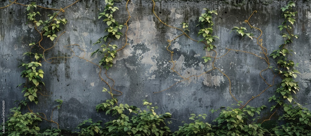 Poster an asbestos wall serves as a backdrop for vines and leaves on the border creating a natural atmosphe