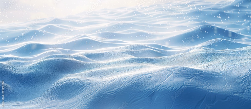 Poster winter scenery with snow covered ground displaying a natural snow pattern featuring wind formed desi