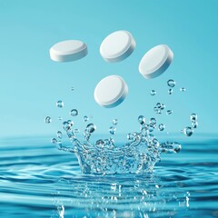 Dissolving effervescent tablets with bubbles in water