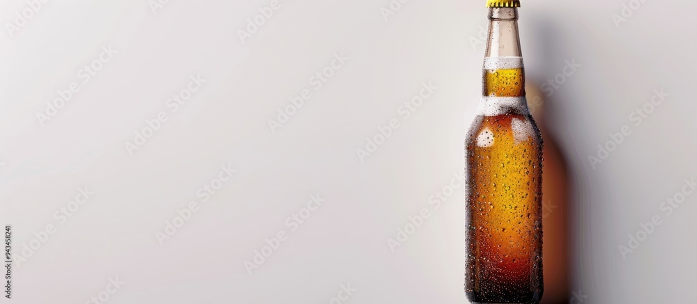 Poster cold beer bottle on a white backdrop with copy space image