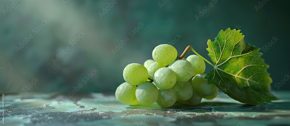 Aufkleber A single green grape positioned on a table with blank copy space image available