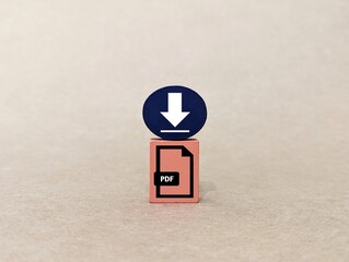 wooden cube with icon PDF file format and download. pdf file storage concept