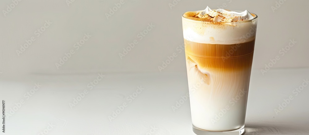 Poster latte ice coffee displayed in a photo with white backdrop and isolated copy space image