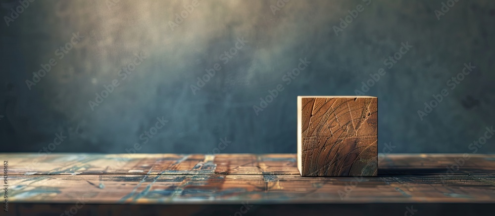 Fototapete conceptual idea text on a wooden block placed on a table with a blank space for an image. creative b