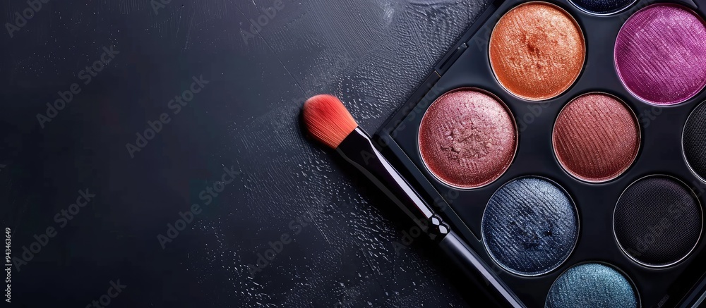 Poster eye shadow palette with a brush for applying eye shadow included in the copy space image