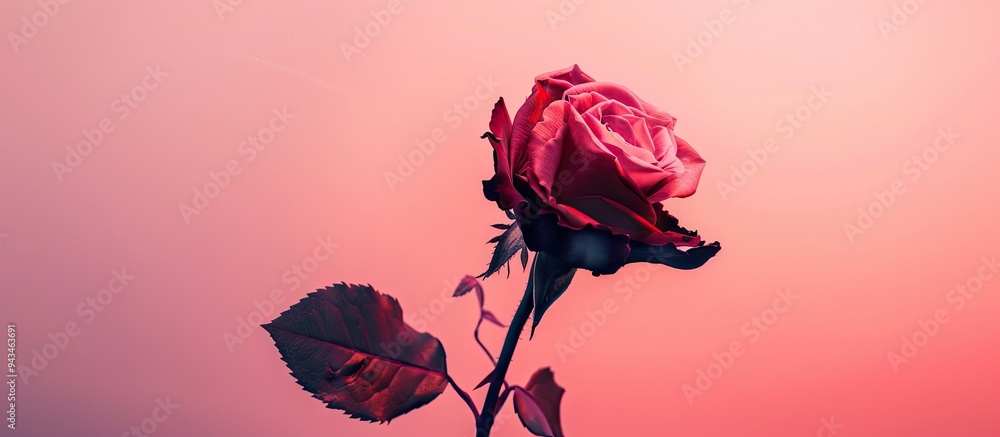 Poster a red rose with copy space image against a pink backdrop with negative space