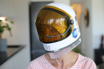 Senior woman daydreaming with traveling to an outer space