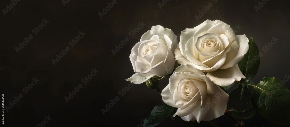 Poster Three white roses displayed against a dark background with copy space image