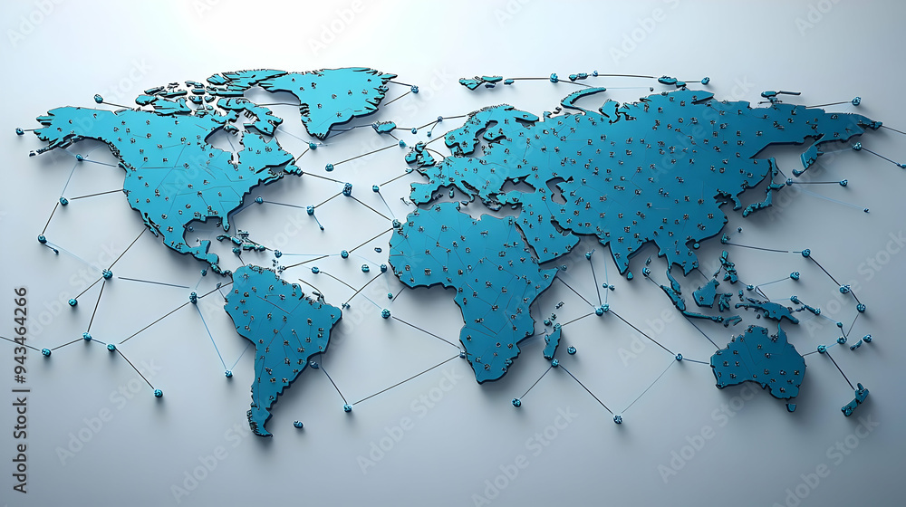 Poster 3d world map with connected nodes.