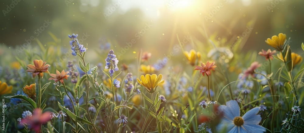 Poster cicely flowers in full bloom on a picturesque meadow with a stunning copy space image available for 
