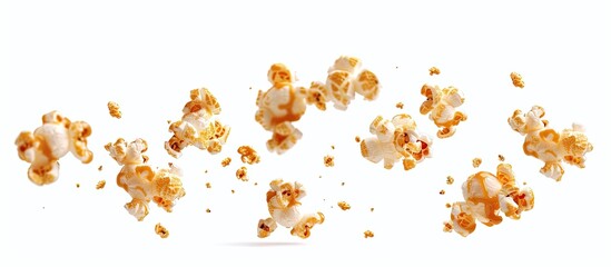Delicious caramel popcorn on a white background perfect for movie nights with room for text in a copy space image banner