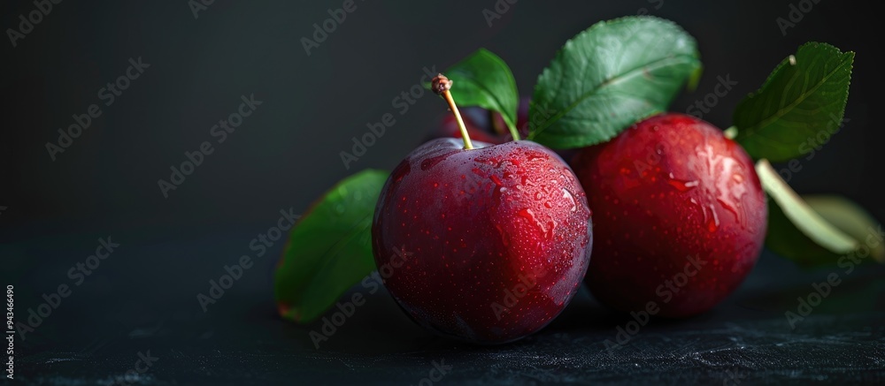 Poster a photo displaying a ripe plum with copy space image