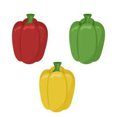 Vector drawing with bell pepper. Image of multi colored peppers isolated on a white background. Colored logo.