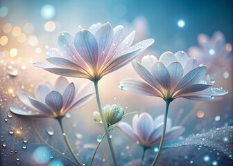 ethereal luminescent x-rays of delicate flower petals on a misty morning dewy backdrop with subtle pastel hues evoking serenity and scientific wonder simultaneously
