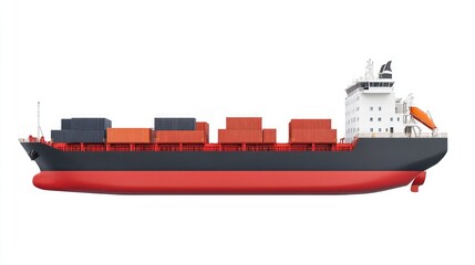 Container ship top-down view, maritime logistics, detailed and accurate, isolated on white background