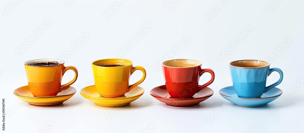 Poster turkish coffee cups in a colorful setting against a white background with minimal style and availabl