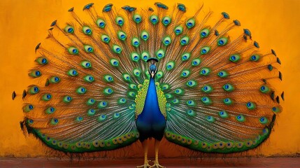 Peacock with its magnificent feathers fully displayed ideal for showcasing the beauty of wildlife in color