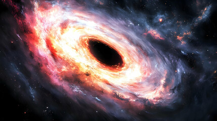 A black hole in the middle of a fiery, swirling galaxy.