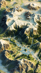 3D mountains topography top view	