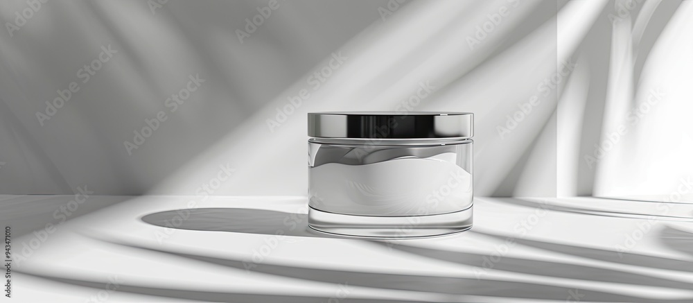 Poster cosmetic cream white container on white backdrop with black shadow copy space image