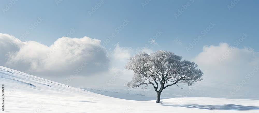 Aufkleber a lone lenga tree standing in the snow creating a serene copy space image