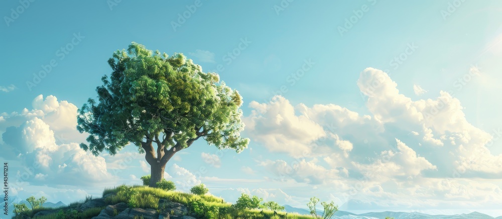 Poster Fit for both desktop and mobile a Facebook header featuring a serene blue sky and a lush tree in a tranquil setting as the main focus of the copy space image
